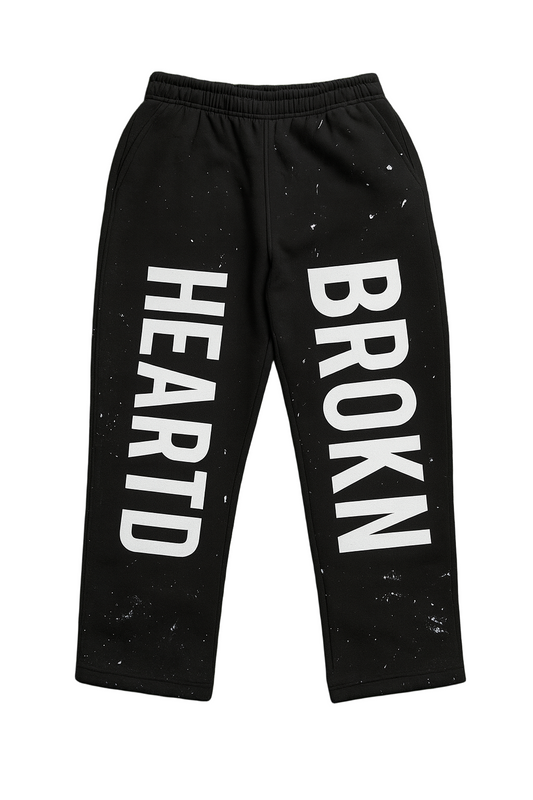 SPLATTERED BROKN HEARTD SWEATPANTS - BLACK/WHITE