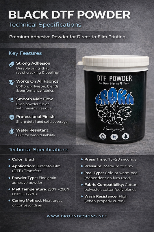 Black DTF Powder – Premium Adhesion for Direct-to-Film Printing